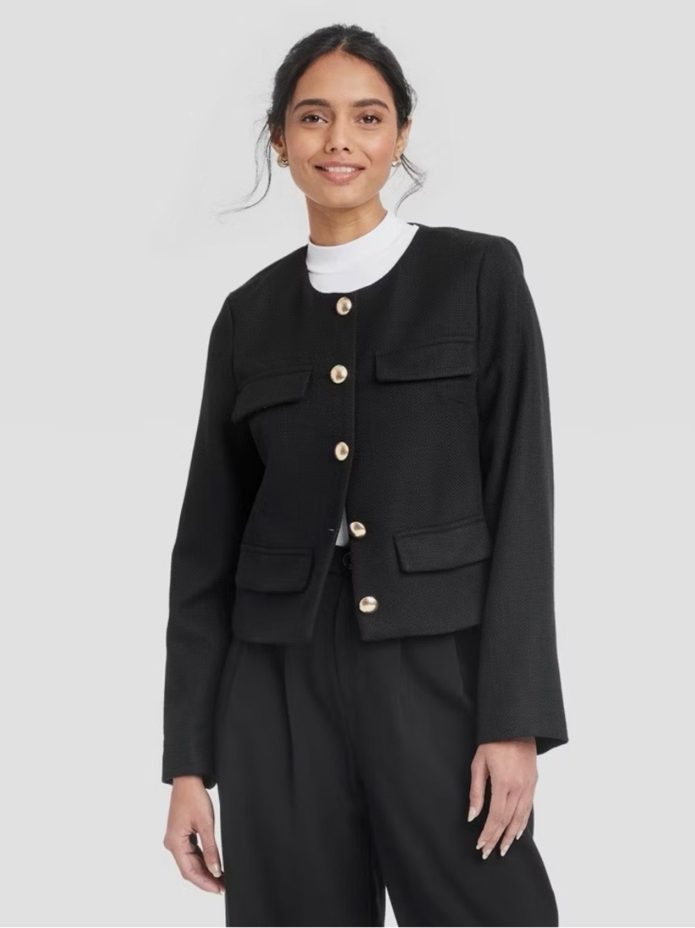 A New Day Women's Lady Jacket Tweed Black Blazer XS